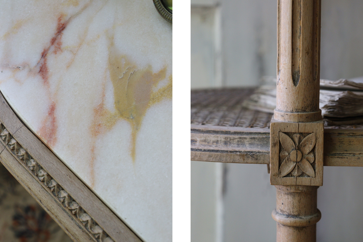 U160 フランスアンティーク マーブルトップ ケインシート シェルフ 棚